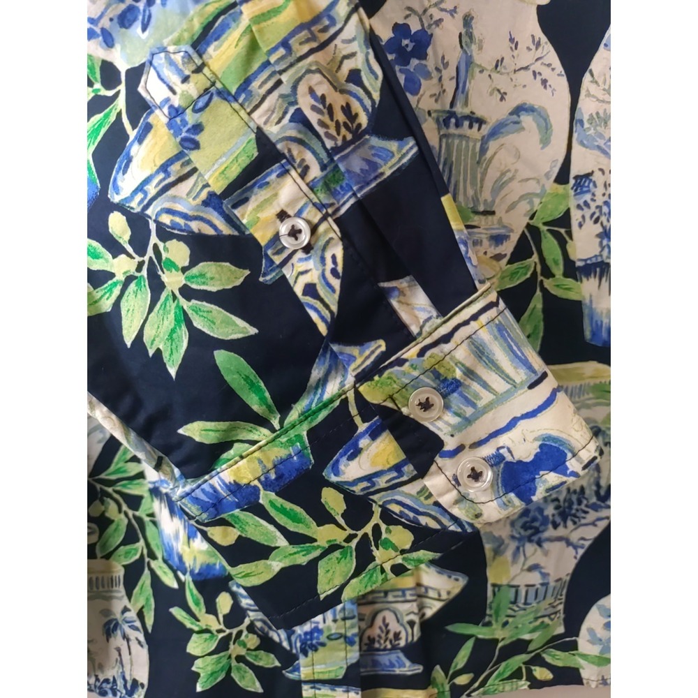 Talbots Blue Multicolor Pattern Vase Theme Longsleeve Button Down Shirt Size XL - Picture 3 of 7